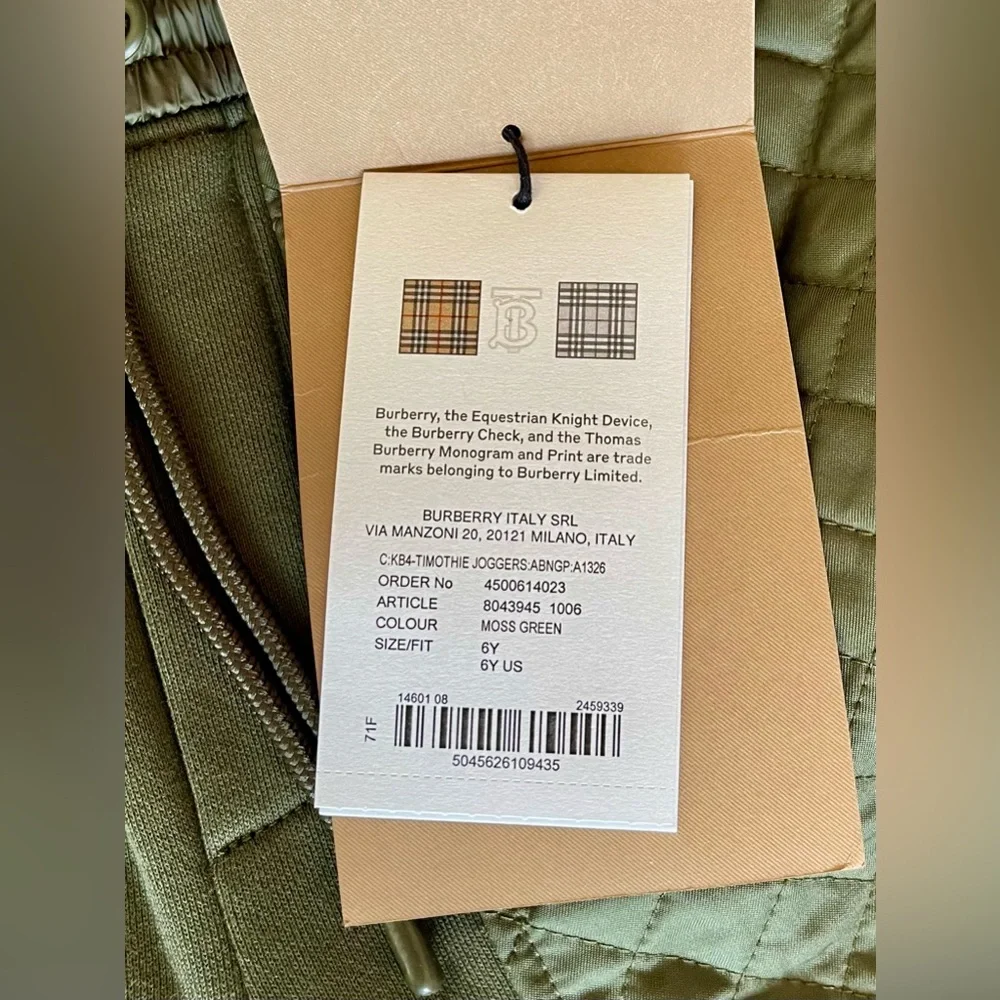 NWT BURBERRY Boy's Timothie TB Monogram Drawstring Jogger Pants Size 6Y (116 cm)